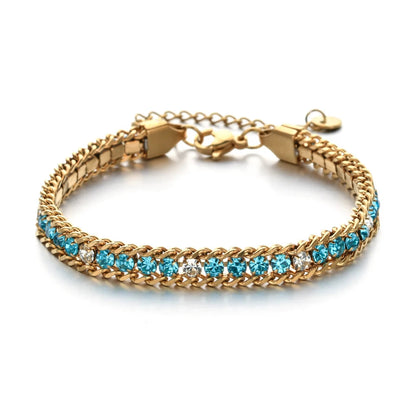 Women Men Gold Color Woven Crystal Cubic Zirconia Bracelet Stainless Steel Jewelry Dabfavshop