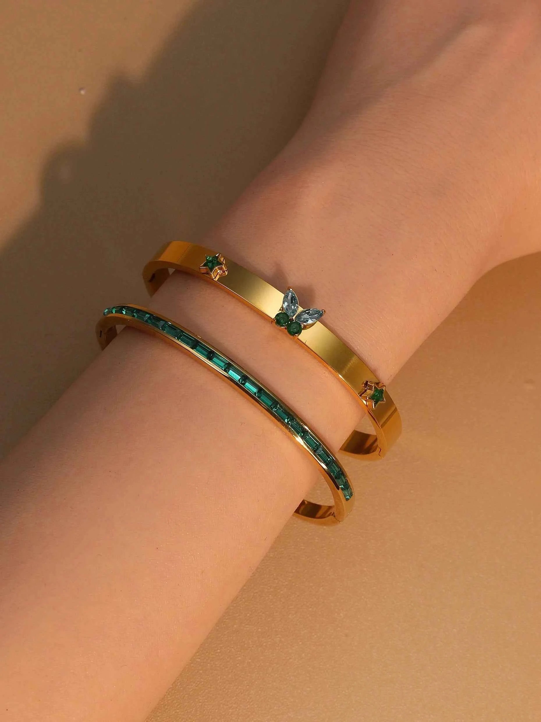 Stainless Steel Green Crystal Gold Color Bracelet