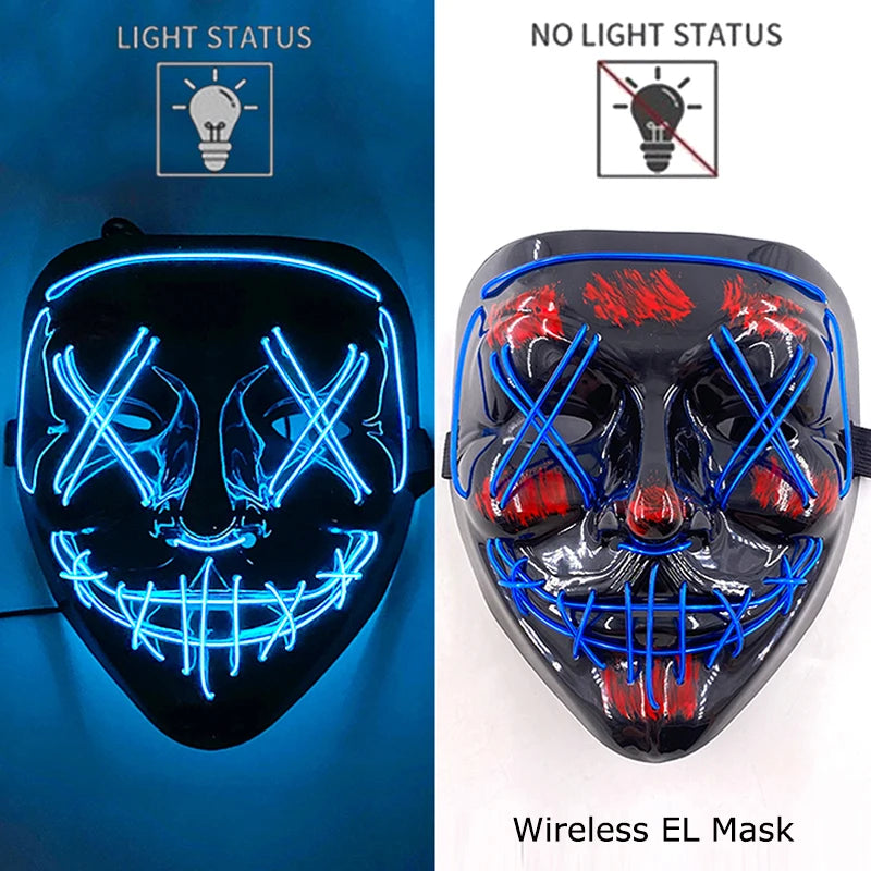 Neon LED Halloween Purge Mask Wireless Masquerade Party Light-up Horror Mask Glowing Multicolor Full Face Adult Mask for Halloween Dabfavshop