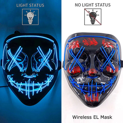 Neon LED Halloween Purge Mask Wireless Masquerade Party Light-up Horror Mask Glowing Multicolor Full Face Adult Mask for Halloween Dabfavshop