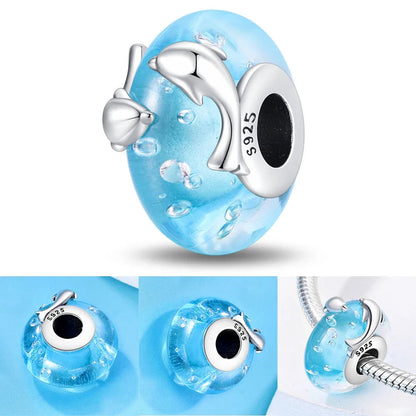 Colorful Flower Murano Glass Charm Fit Original Bracelet Necklace Heart 925 Sterling Silver Murano Glass Fine Jewelry Dabfavshop