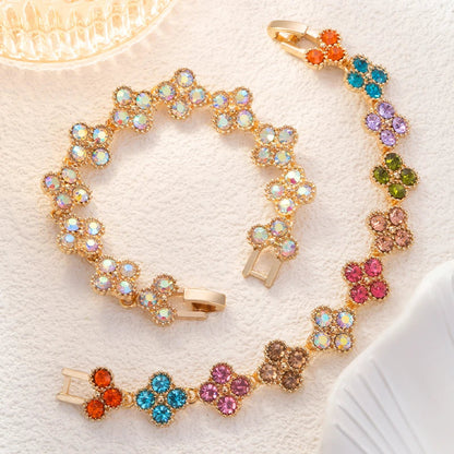 CDD New Sparkling Rhinestone Four Leaf Clover Hand Bracelet for Women Girls Luxury Crystal Bangle Adjustable Wrist Jewelry Gifts Dabfavshop