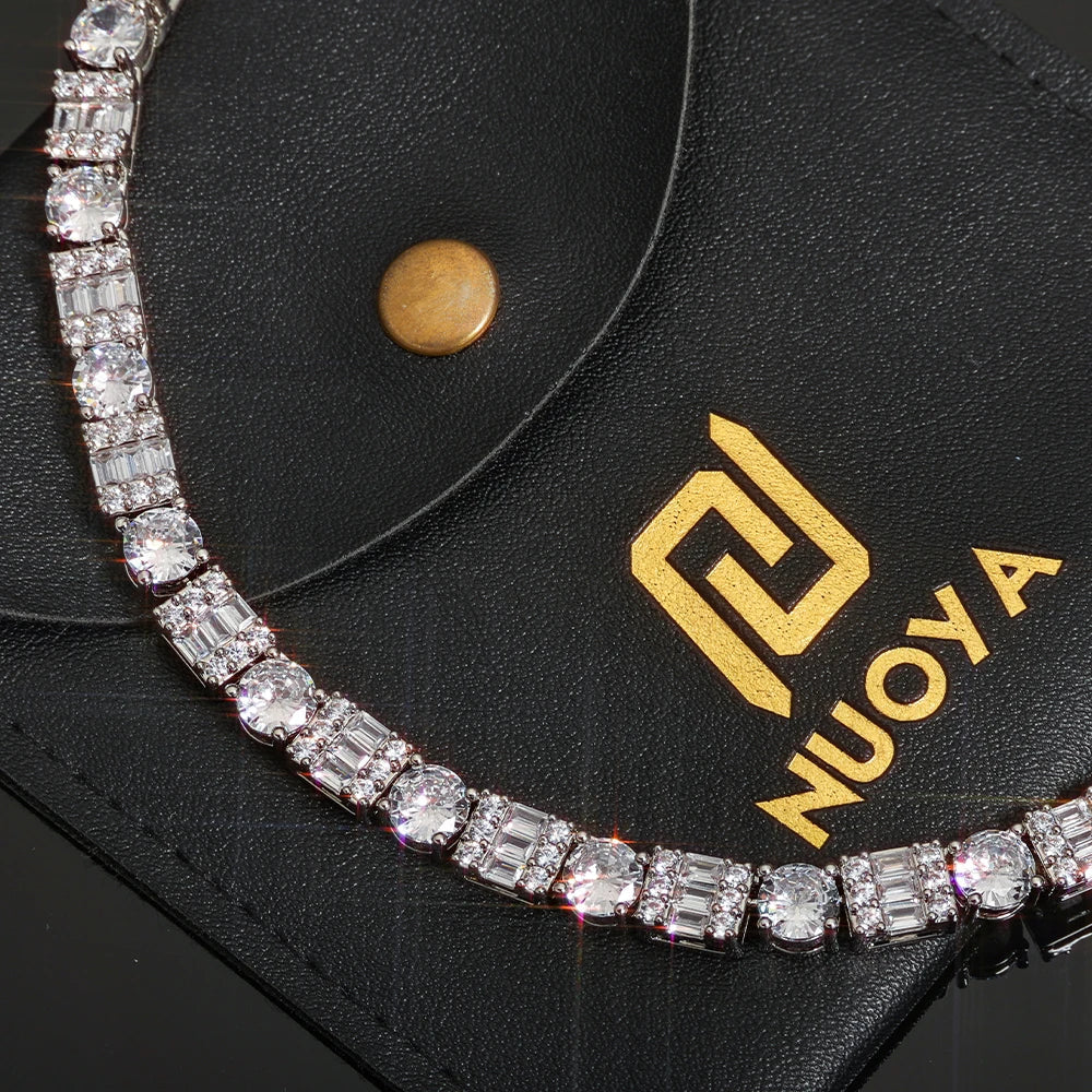 Iced Diamond Tennis Chain Silver Plated Brass Bling Circle Square Cubic Zirconia Necklace Dabfavshop