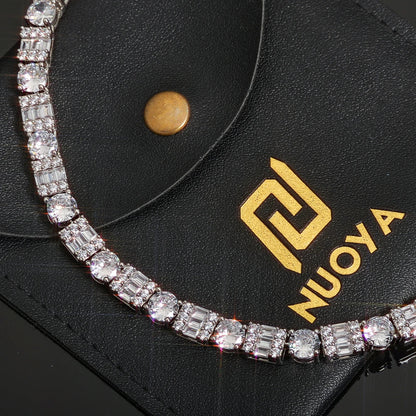 Iced Diamond Tennis Chain Silver Plated Brass Bling Circle Square Cubic Zirconia Necklace Dabfavshop