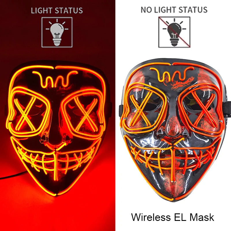 Neon LED Halloween Purge Mask Wireless Masquerade Party Light-up Horror Mask Glowing Multicolor Full Face Adult Mask for Halloween Dabfavshop