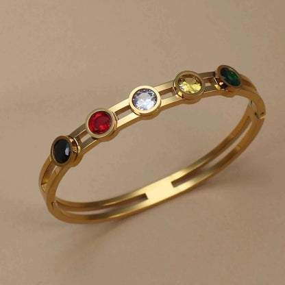 Stainless Steel Crystal Gold Color Bracelet (Unisex)