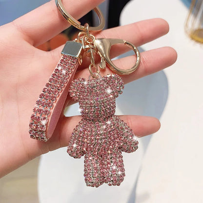 Rhinestone Bear Keychain Pendant Handmade Metal Keyring for Women Men Car Anime Animal Themed Accessory Unisex Key Chain Gift Dabfavshop