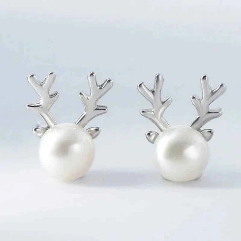 Cute Antler Stud Earrings for Women 925 Sterling Silver
