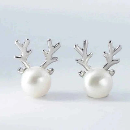 Cute Antler Stud Earrings for Women 925 Sterling Silver