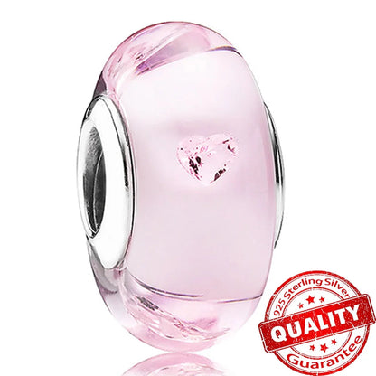 Colorful Flower Murano Glass Charm Fit Original Bracelet Necklace Heart 925 Sterling Silver Murano Glass Fine Jewelry Dabfavshop