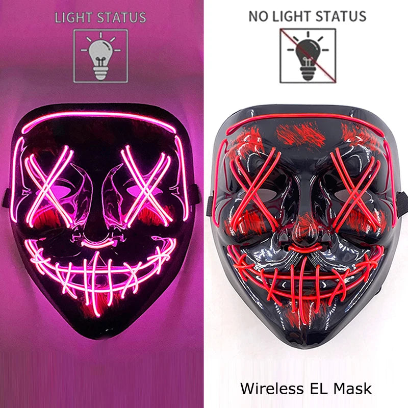 Neon LED Halloween Purge Mask Wireless Masquerade Party Light-up Horror Mask Glowing Multicolor Full Face Adult Mask for Halloween Dabfavshop