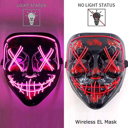 Neon LED Halloween Purge Mask Wireless Masquerade Party Light-up Horror Mask Glowing Multicolor Full Face Adult Mask for Halloween Dabfavshop