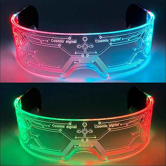 Acrylic LED Luminous Glasses Neon Light-Up Party Eyewear Unisex Glow Sunglasses for DJ Bar Halloween Christmas 12-Hour Glowing