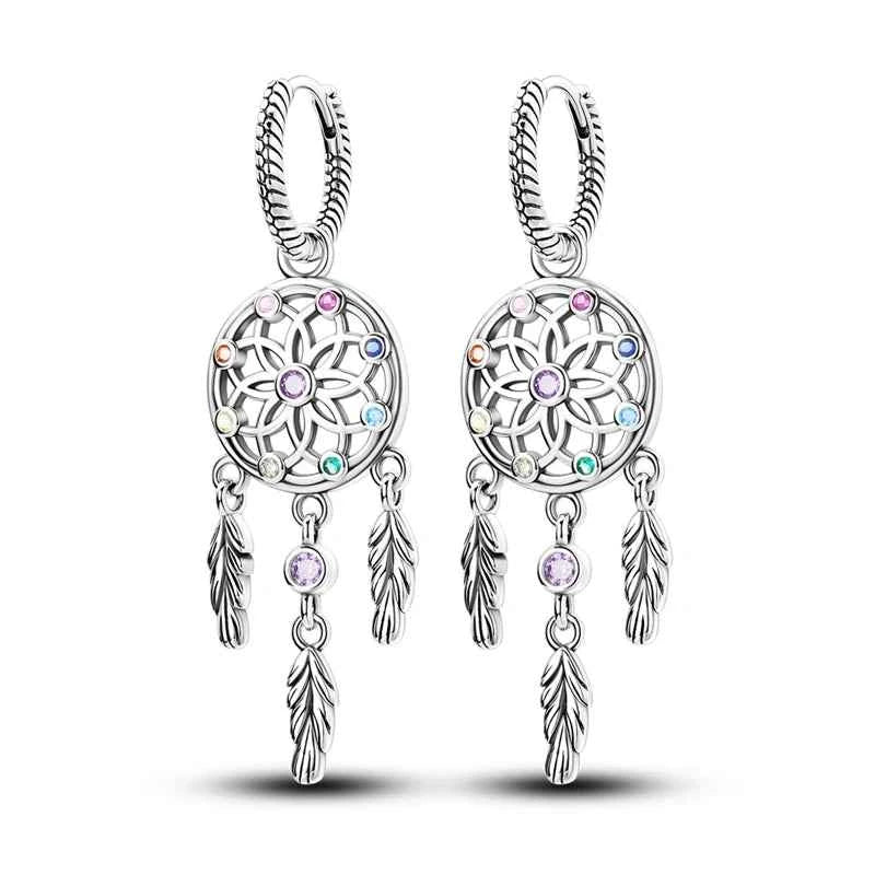 Dreamcatcher Snake Bone Earrings Cross Devil's Eye Feather Eardrop Earring 925 Sterling Silver Women Fine Party Jewelry Gift