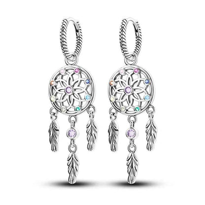 Dreamcatcher Snake Bone Earrings Cross Devil's Eye Feather Eardrop Earring 925 Sterling Silver Women Fine Party Jewelry Gift