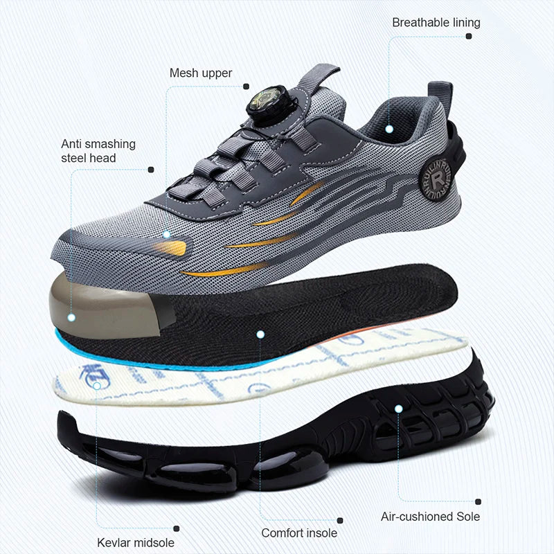 Rotating Button Steel Toe Anti-Puncture Non Slip Work Shoes Man Lightweight Breathable Safety Shoes Men's Work Shoes Boots Dabfavshop