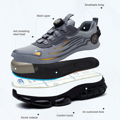 Rotating Button Steel Toe Anti-Puncture Non Slip Work Shoes Man Lightweight Breathable Safety Shoes Men's Work Shoes Boots Dabfavshop