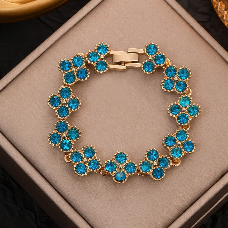 CDD New Sparkling Rhinestone Four Leaf Clover Hand Bracelet for Women Girls Luxury Crystal Bangle Adjustable Wrist Jewelry Gifts Dabfavshop