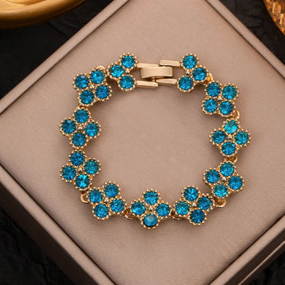 CDD New Sparkling Rhinestone Four Leaf Clover Hand Bracelet for Women Girls Luxury Crystal Bangle Adjustable Wrist Jewelry Gifts Dabfavshop