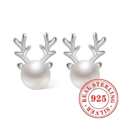 Cute Antler Stud Earrings for Women 925 Sterling Silver