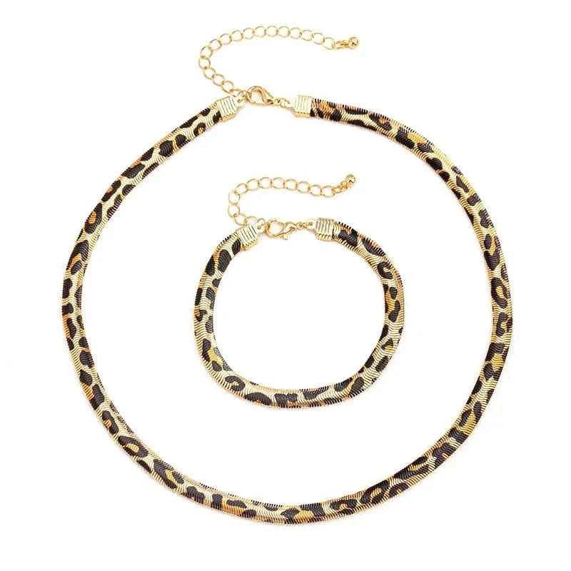 Leopard Print Snake Bracelet Necklace Set