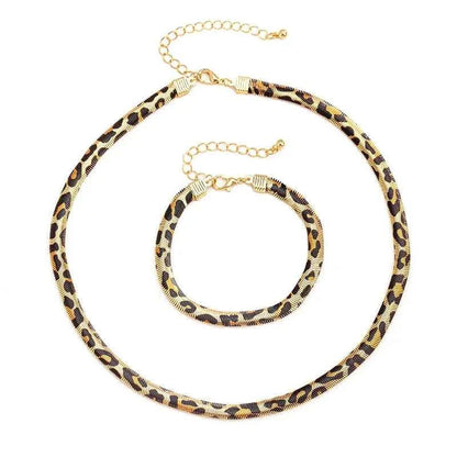 Leopard Print Snake Bracelet Necklace Set