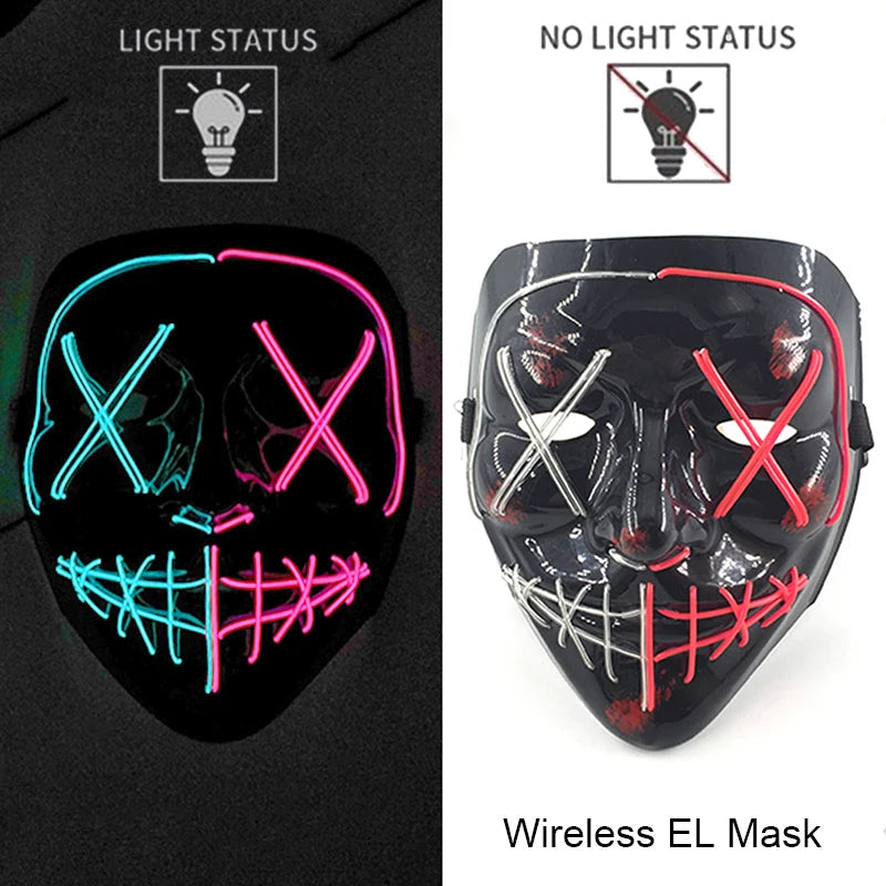 Neon LED Halloween Purge Mask Wireless Masquerade Party Light-up Horror Mask Glowing Multicolor Full Face Adult Mask for Halloween Dabfavshop