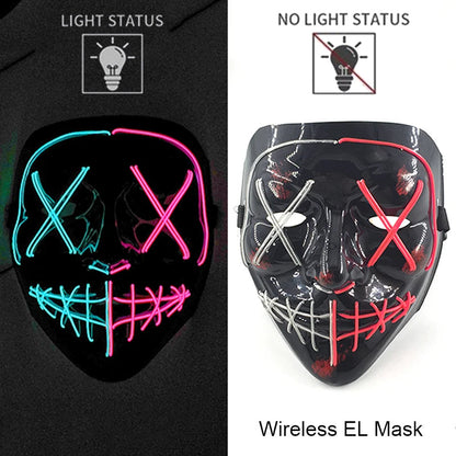 Neon LED Halloween Purge Mask Wireless Masquerade Party Light-up Horror Mask Glowing Multicolor Full Face Adult Mask for Halloween Dabfavshop