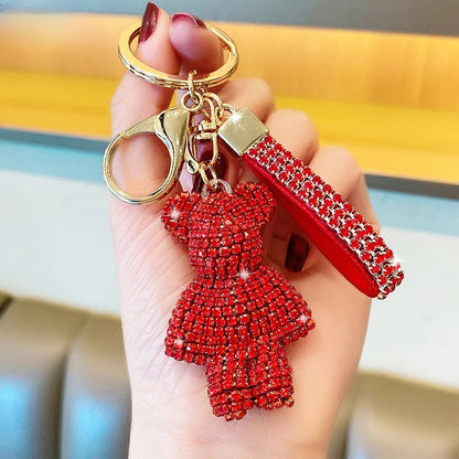 Rhinestone Bear Keychain Pendant Handmade Metal Keyring for Women Men Car Anime Animal Themed Accessory Unisex Key Chain Gift Dabfavshop