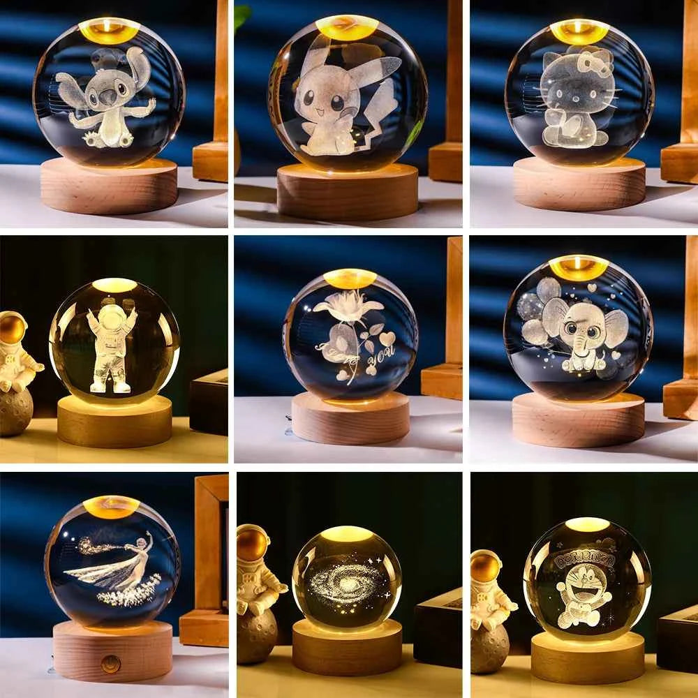 3D Crystal Ball Night Light Laser Carving