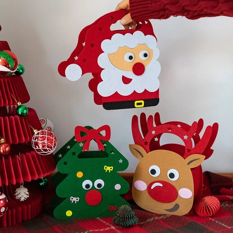 1-10PCS Christmas Felt Gift Bag Creative Holiday Candy Apple Tote Bag for Kids Party Favor Bag for Christmas Eve Gift Wrapping Dabfavshop