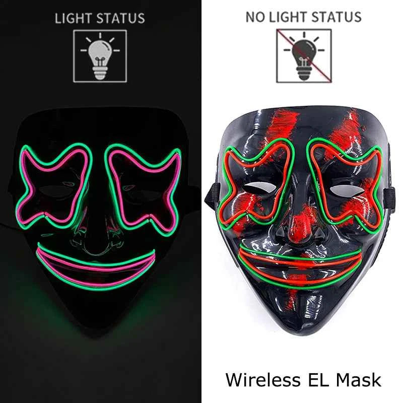 Neon LED Halloween Purge Mask Wireless Masquerade Party Light-up Horror Mask Glowing Multicolor Full Face Adult Mask for Halloween Dabfavshop