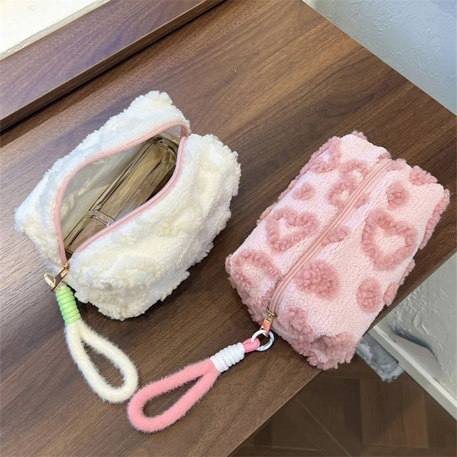 Plush Makeup Bags with Handle Soft Travel Cosmetic Storage Bag Dabfavshop