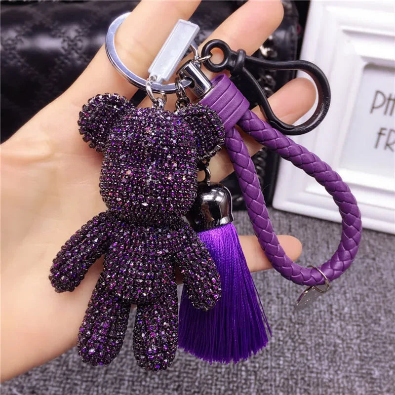 Rhinestone Gloomy Bear Keychain Handmade Car Tassel Key Chain Ring Holder Pendant Bag Charm for Women Dabfavshop