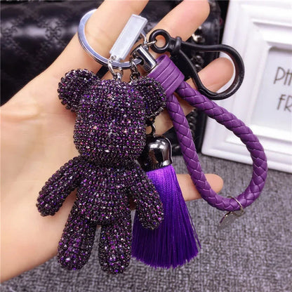 Rhinestone Gloomy Bear Keychain Handmade Car Tassel Key Chain Ring Holder Pendant Bag Charm for Women Dabfavshop
