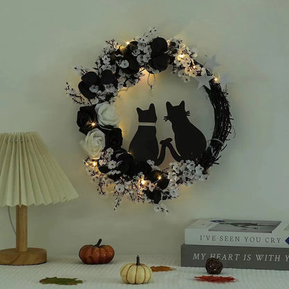 Black Cat Wreath Halloween Decor for Front Door/Window Dabfavshop