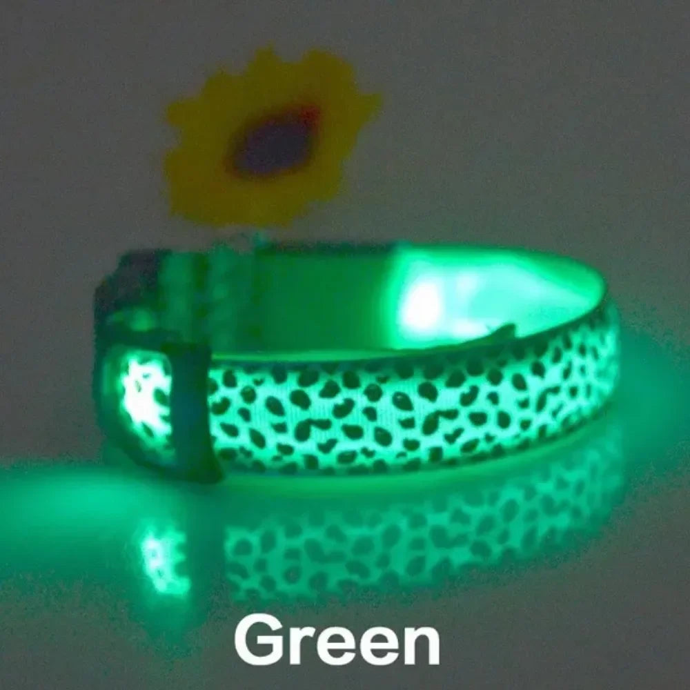 Leopard LED Dog Collar Luminous Adjustable Glowing Collar For Dogs Pet Night Safety Nylon Collar Luminous LED Bright Dog Collar Dabfavshop