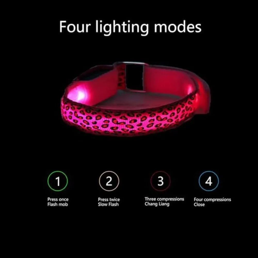 Leopard LED Dog Collar Luminous Adjustable Glowing Collar For Dogs Pet Night Safety Nylon Collar Luminous LED Bright Dog Collar Dabfavshop