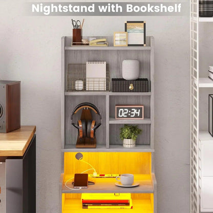 Tall Nightstand Set LED With Charging Station - Dabfavshop