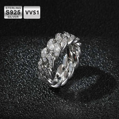 Sparkling VVS Diamond 925 Silver Ring Single Row Moissanite Cuban Ring For Women And Man Jewelry Dabfavshop