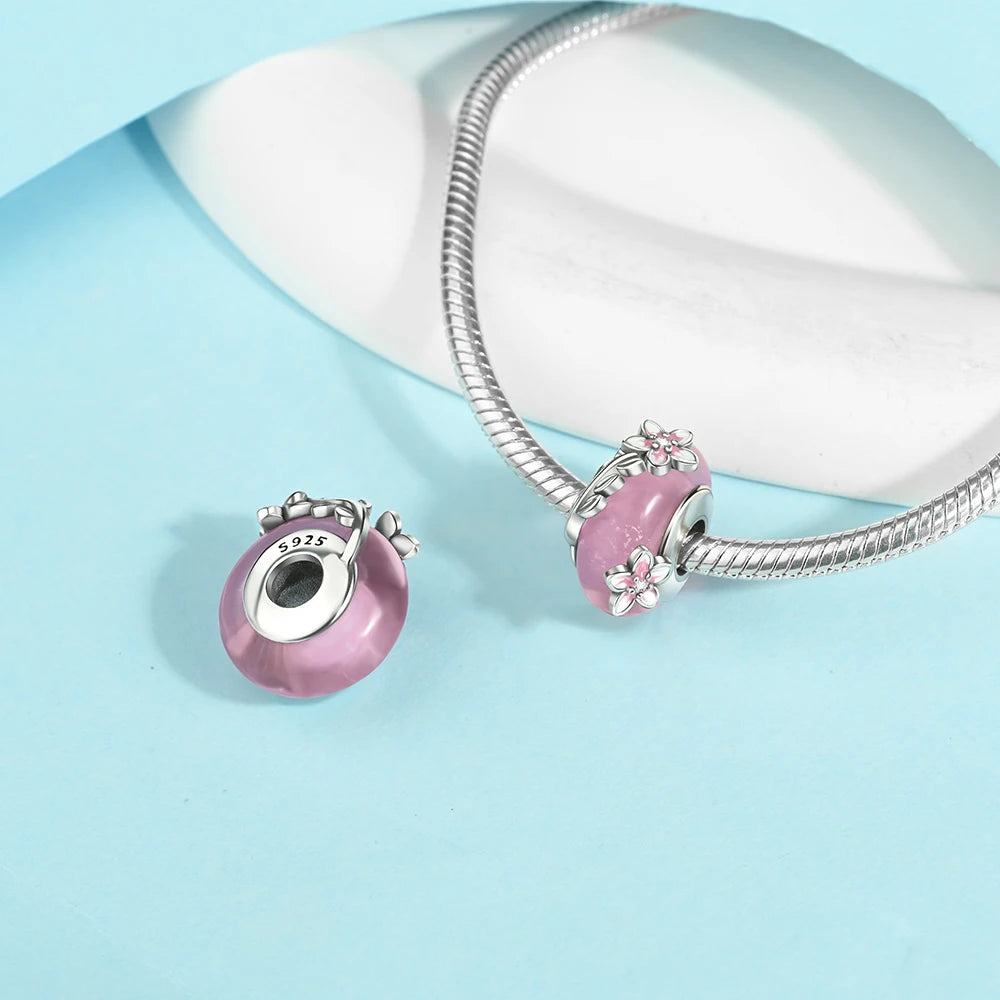 Colorful Flower Murano Glass Charm Fit Original Bracelet Necklace Heart 925 Sterling Silver Murano Glass Fine Jewelry Dabfavshop