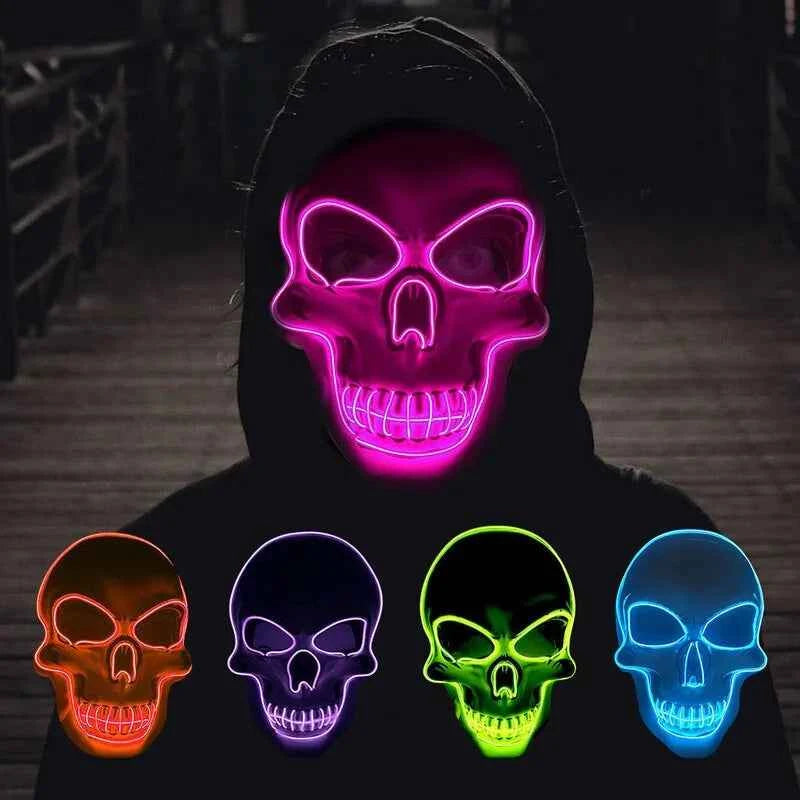 Halloween Horror Skull Mask LED Cold Light Full Face Cosplay Mask for Adults Luminous Party Decoration Adult Size Foam Paper