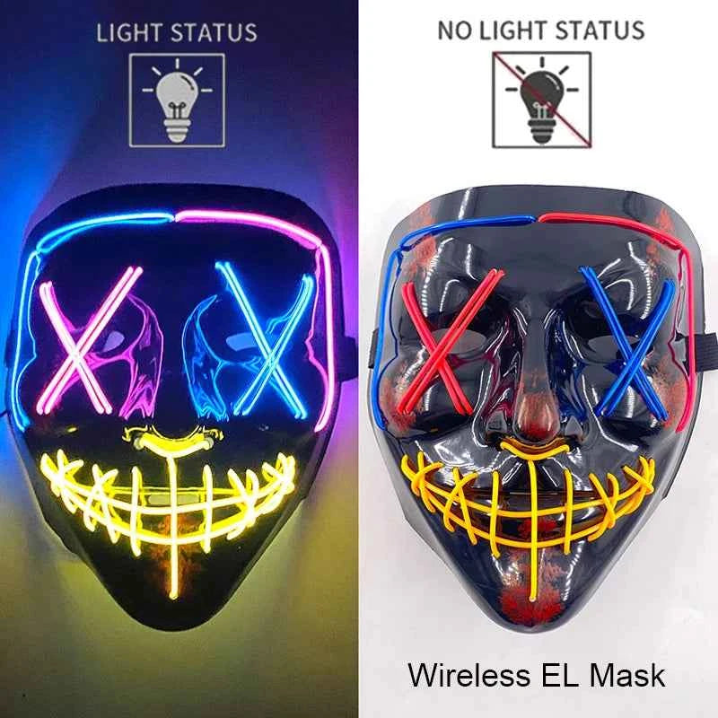 Neon LED Halloween Purge Mask Wireless Masquerade Party Light-up Horror Mask Glowing Multicolor Full Face Adult Mask for Halloween Dabfavshop