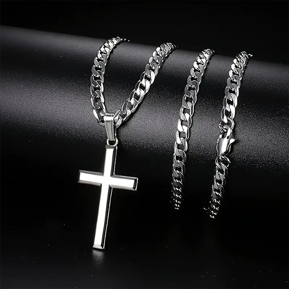925 Sterling Silver Cross Necklace for Men & Women Durable Cuban Crucifix Pendant Necklace Dabfavshop