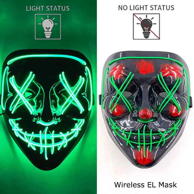 Neon LED Halloween Purge Mask Wireless Masquerade Party Light-up Horror Mask Glowing Multicolor Full Face Adult Mask for Halloween Dabfavshop