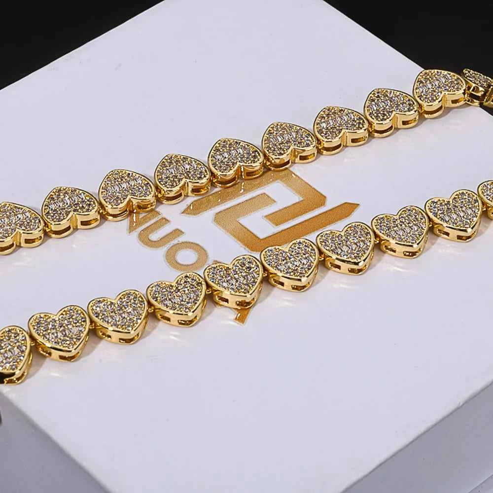 Iced Out Baguette Heart Tennis Chain Bracelet Silver Plated Zircon Mixed Inlay Fine Jewelry