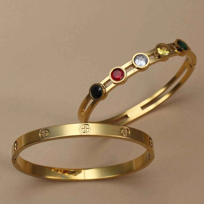 Stainless Steel Crystal Gold Color Bracelet (Unisex)