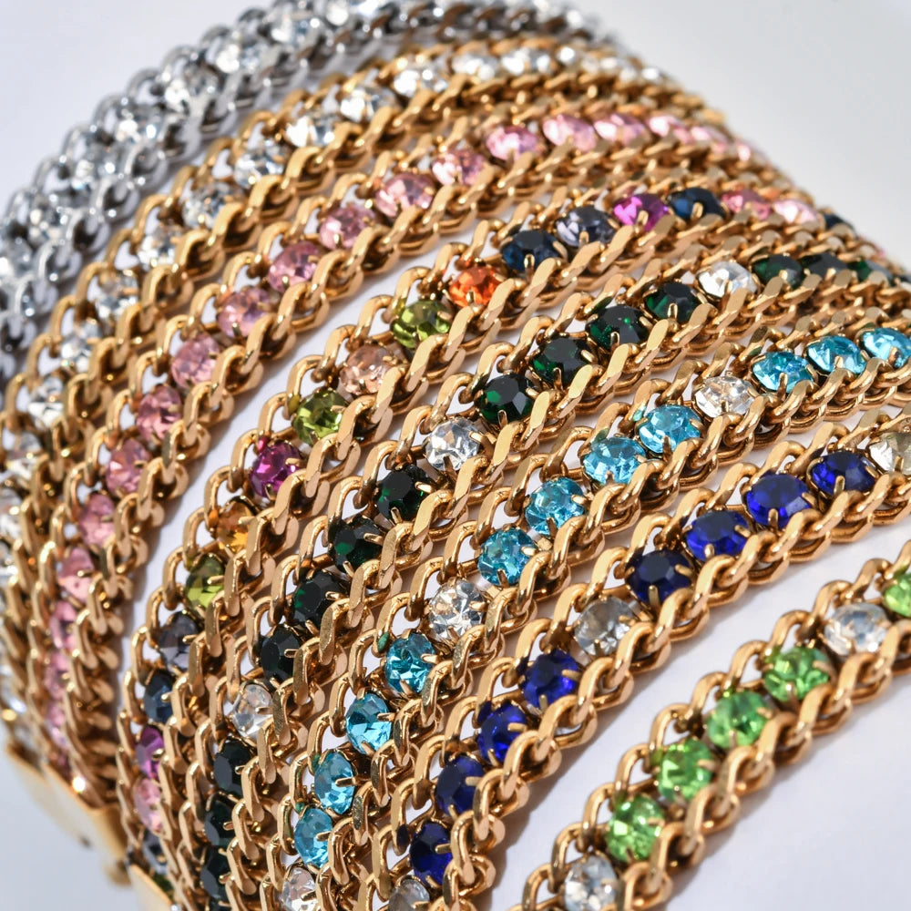 Women Men Gold Color Woven Crystal Cubic Zirconia Bracelet Stainless Steel Jewelry Dabfavshop