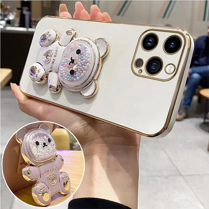 Strap and Quick Stand Cute Diamond Face Bear IPhone Case 11-14 Pro Max - Dabfavshop