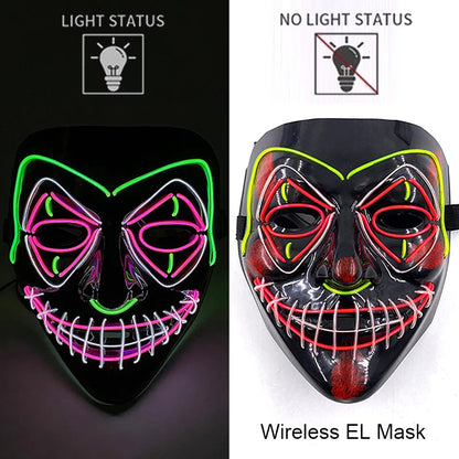 Neon LED Halloween Purge Mask Wireless Masquerade Party Light-up Horror Mask Glowing Multicolor Full Face Adult Mask for Halloween Dabfavshop